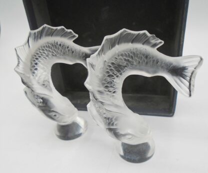 Pair Of Lalique Leaping Fish Glass Figurines