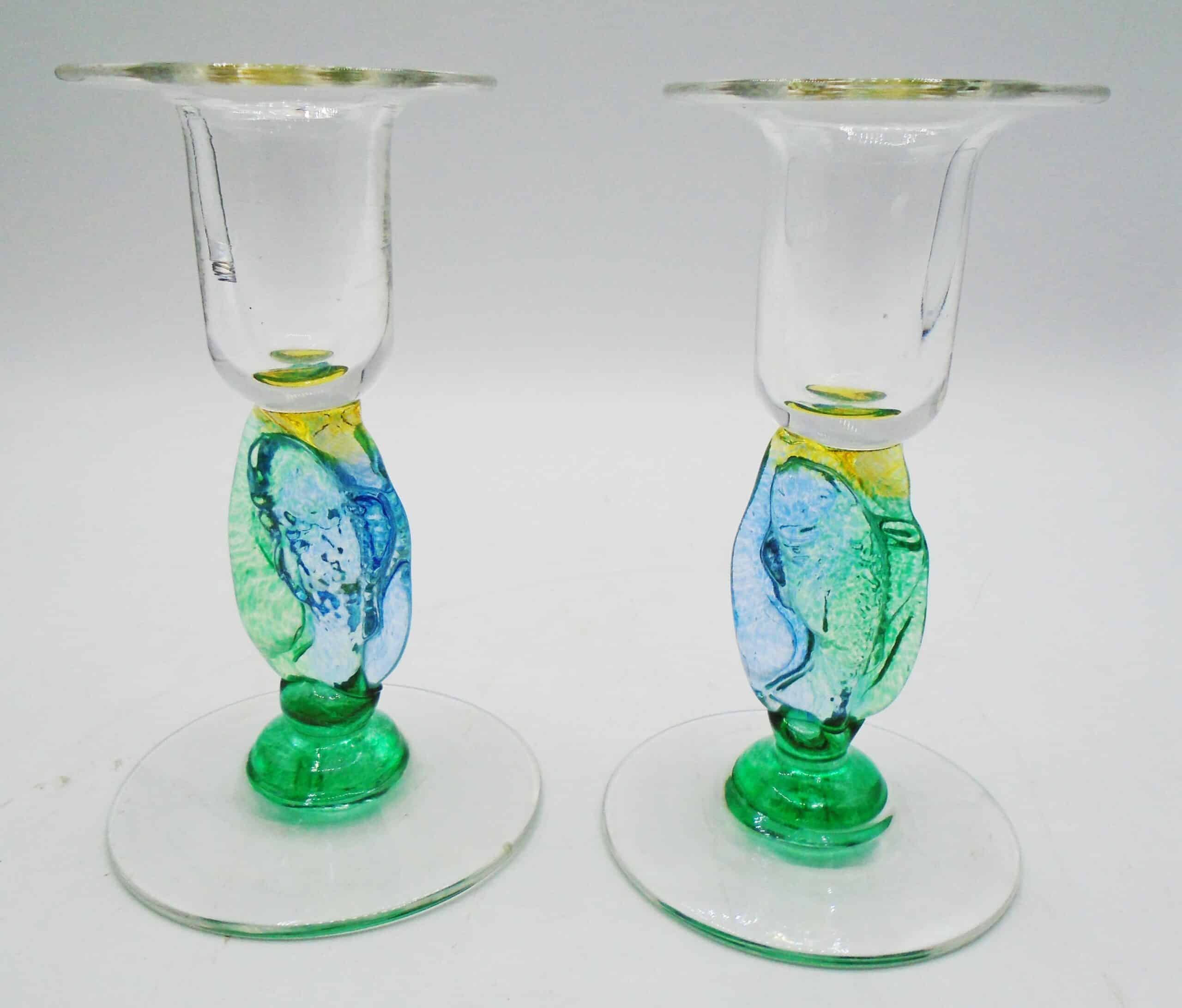 Rare Pair Of Helen Millard Hand-Blown Glass Candlesticks