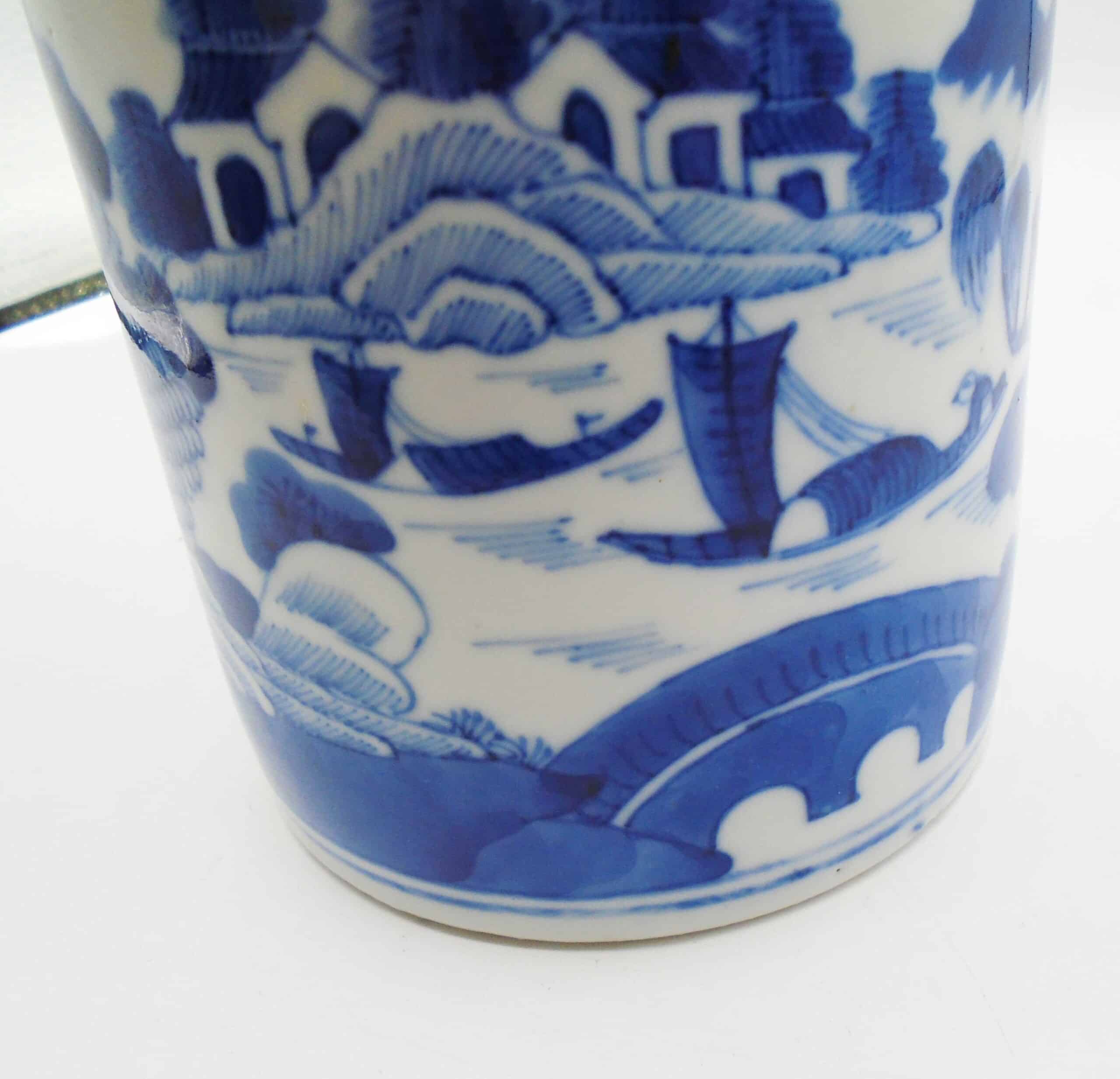 Chinese Canton Qianlong Blue White Tankard Mug 18th Century - Image 5