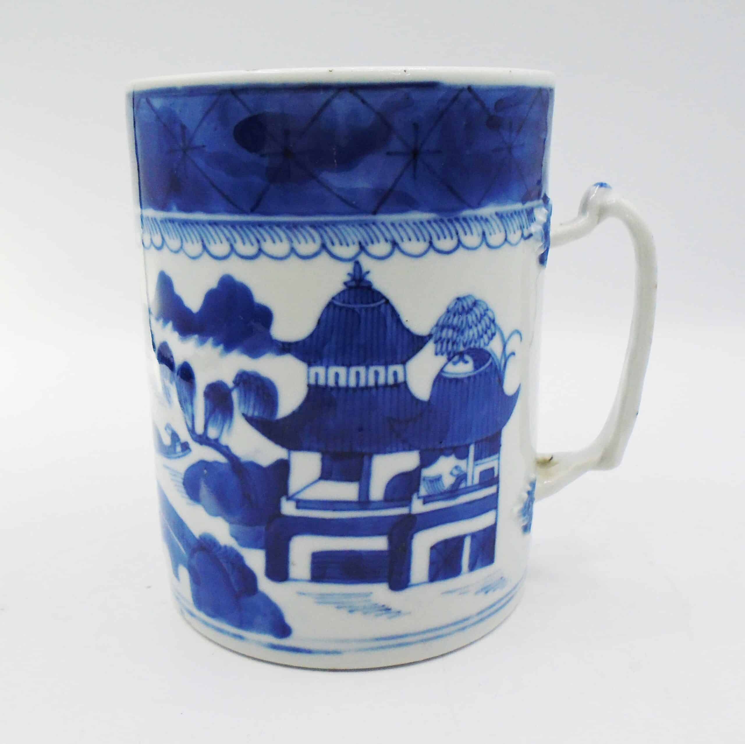 Chinese Canton Qianlong Blue White Tankard Mug 18th Century