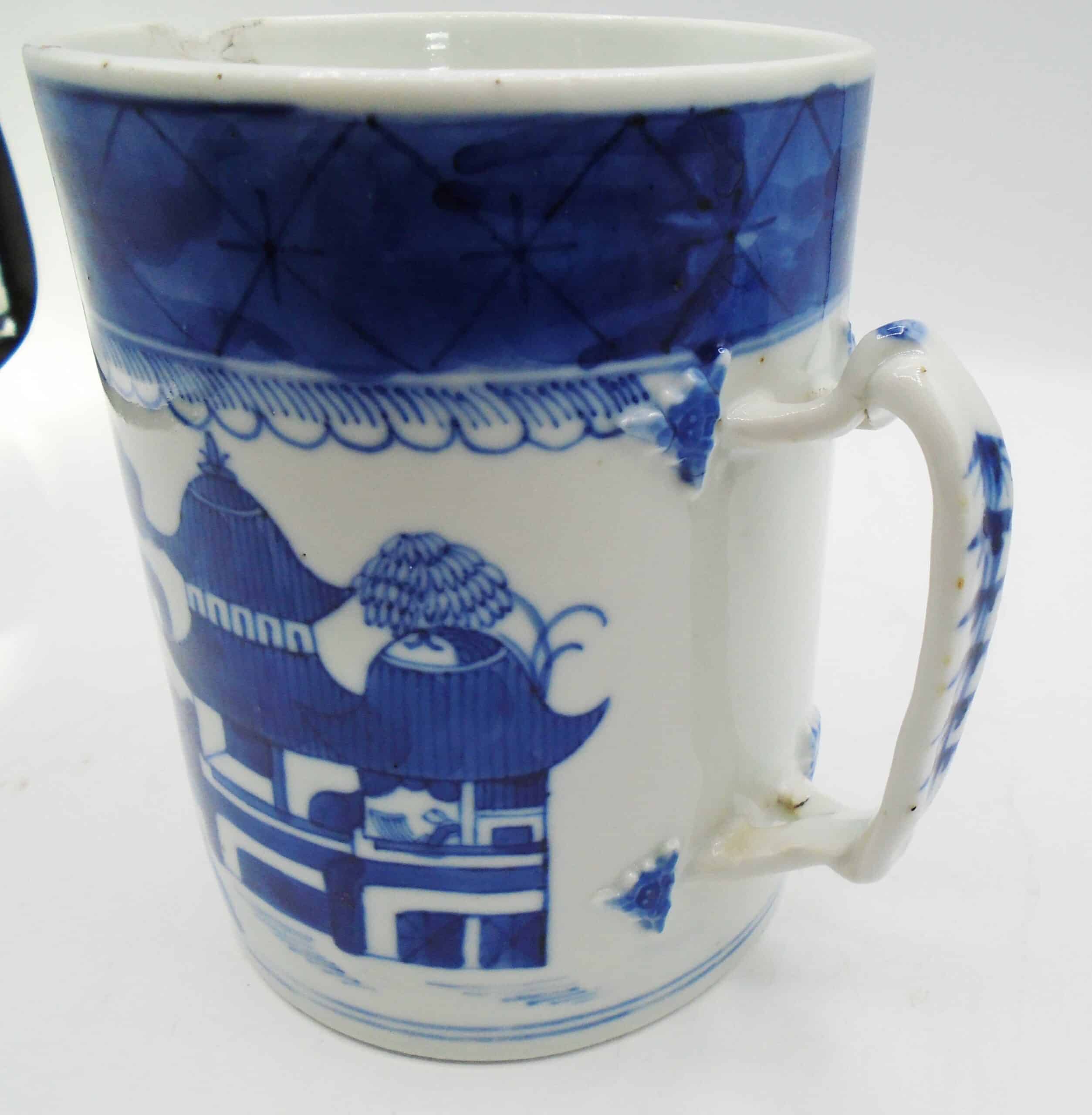 Chinese Canton Qianlong Blue White Tankard Mug 18th Century - Image 2