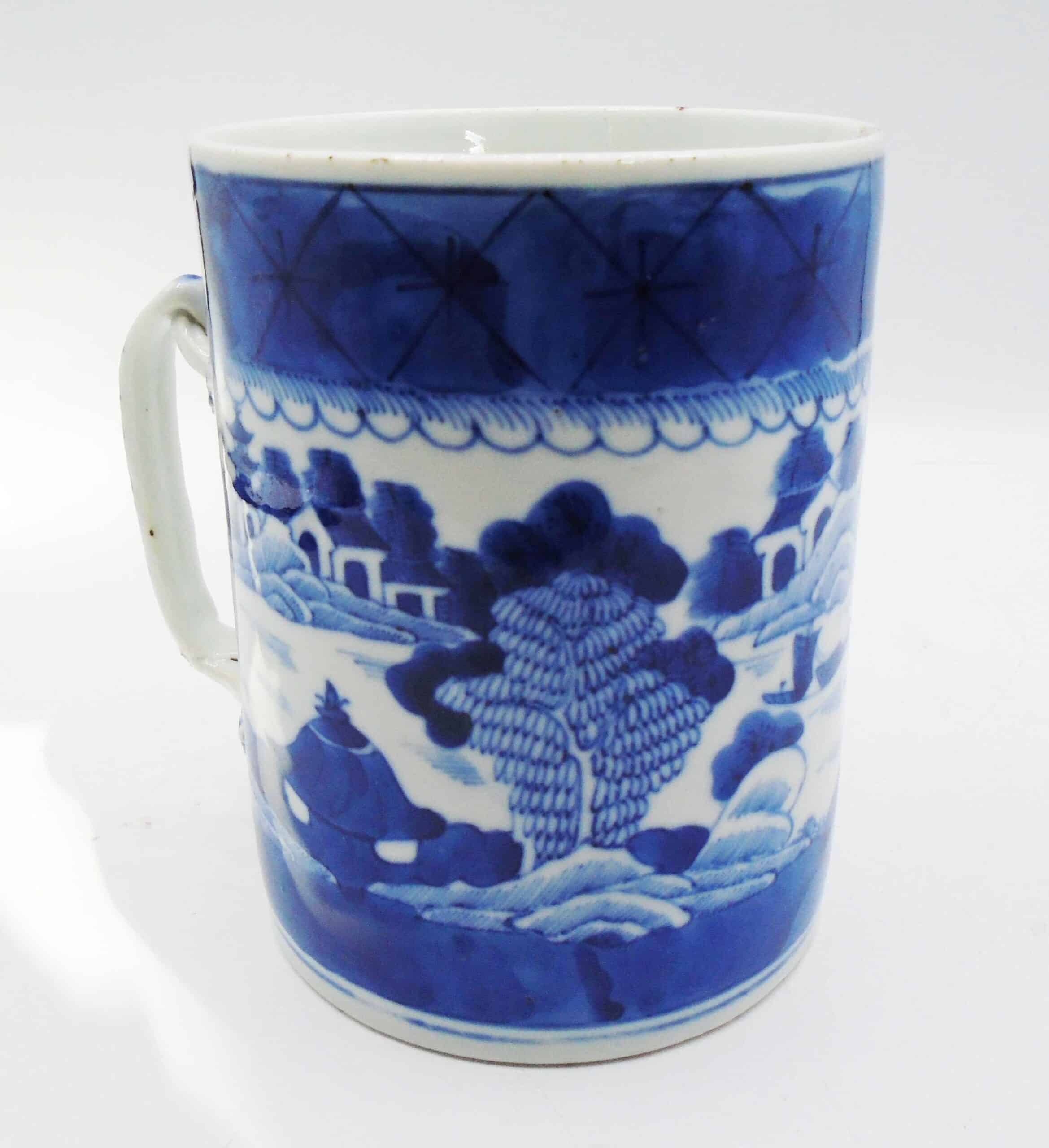 Chinese Canton Qianlong Blue White Tankard Mug 18th Century - Image 3