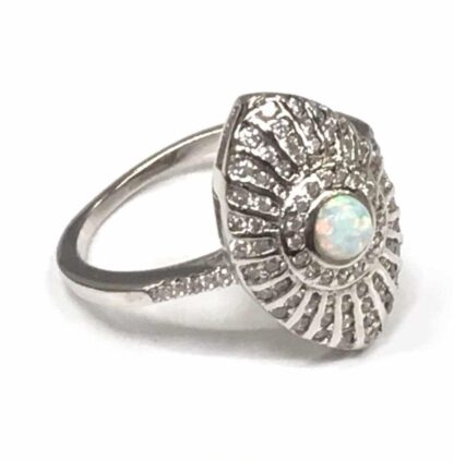 Art Deco Styled Opal Panelled 925 Silver Ring