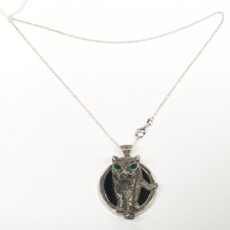 Vintage Sterling Silver & Emerald Cat Pendant & Chain