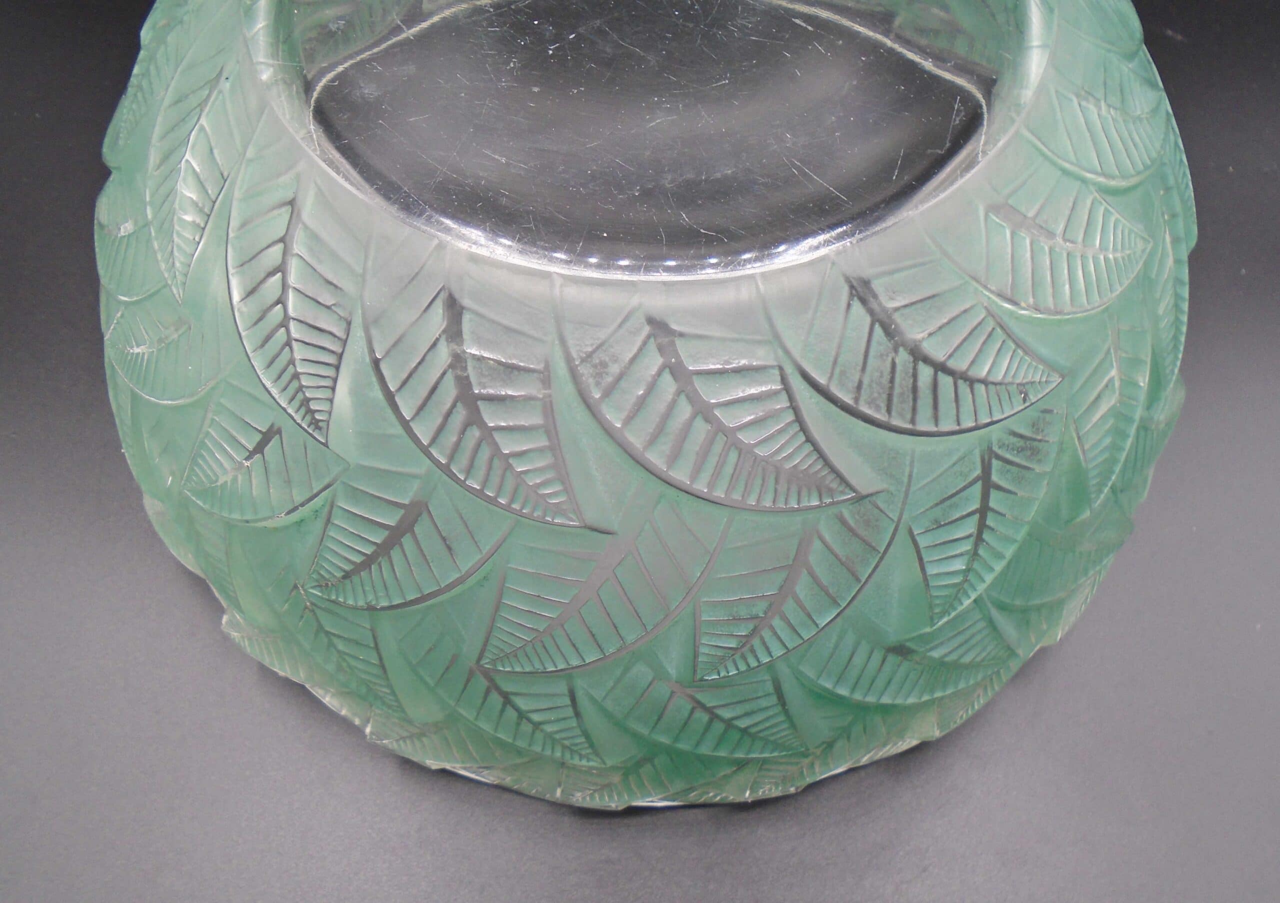 Rene Lalique Art Deco Ormeaux Deep Green Glass Bowl - Image 5