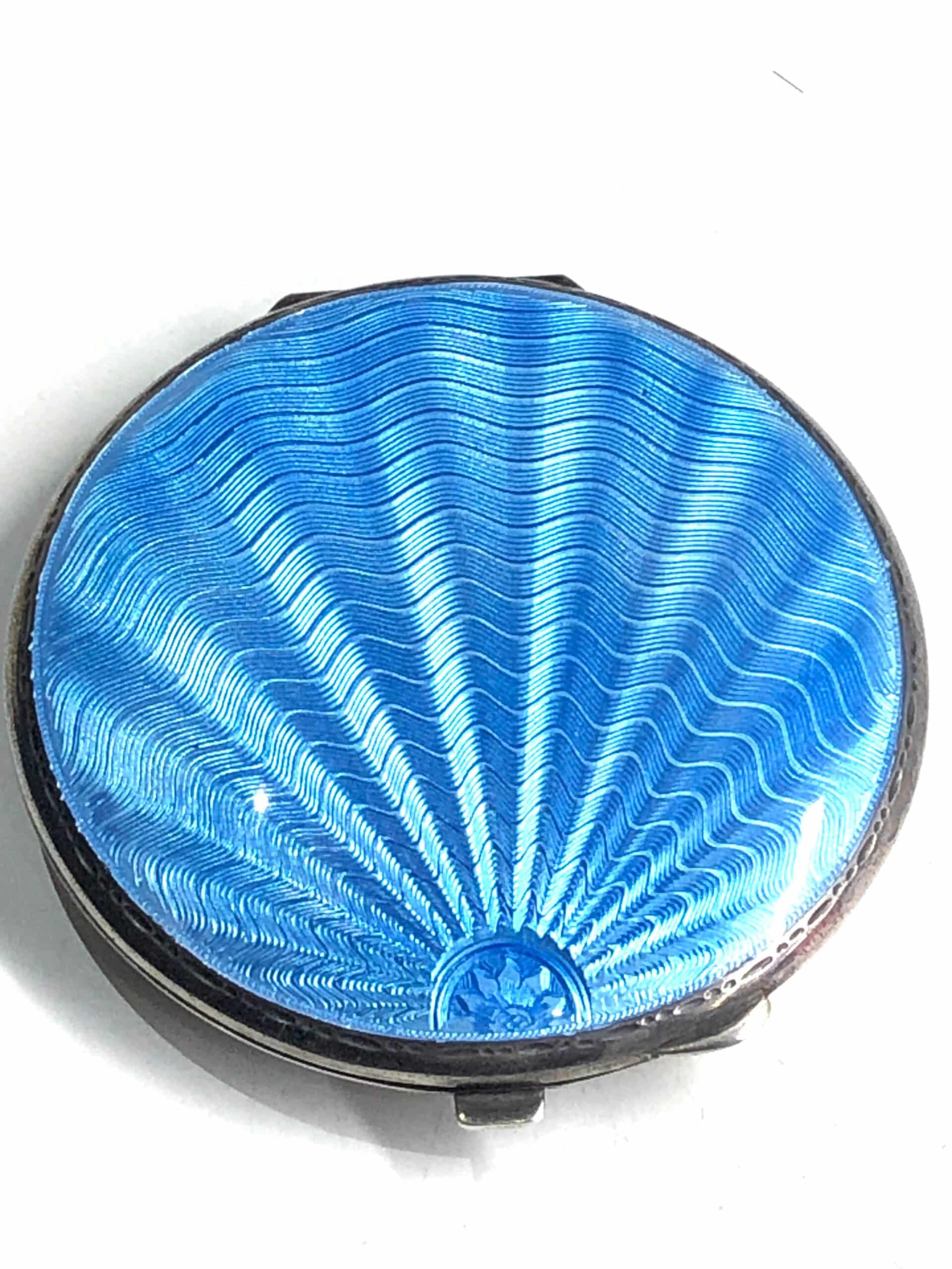 Antique Art Deco Silver & Guilloche Enamelled Ladies Compact