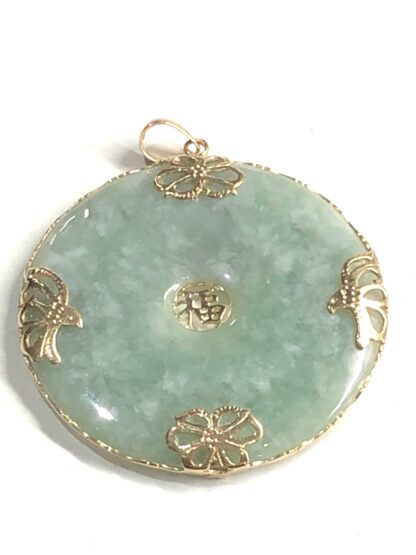 9ct Gold Chinese Pale Green Jade Pendant