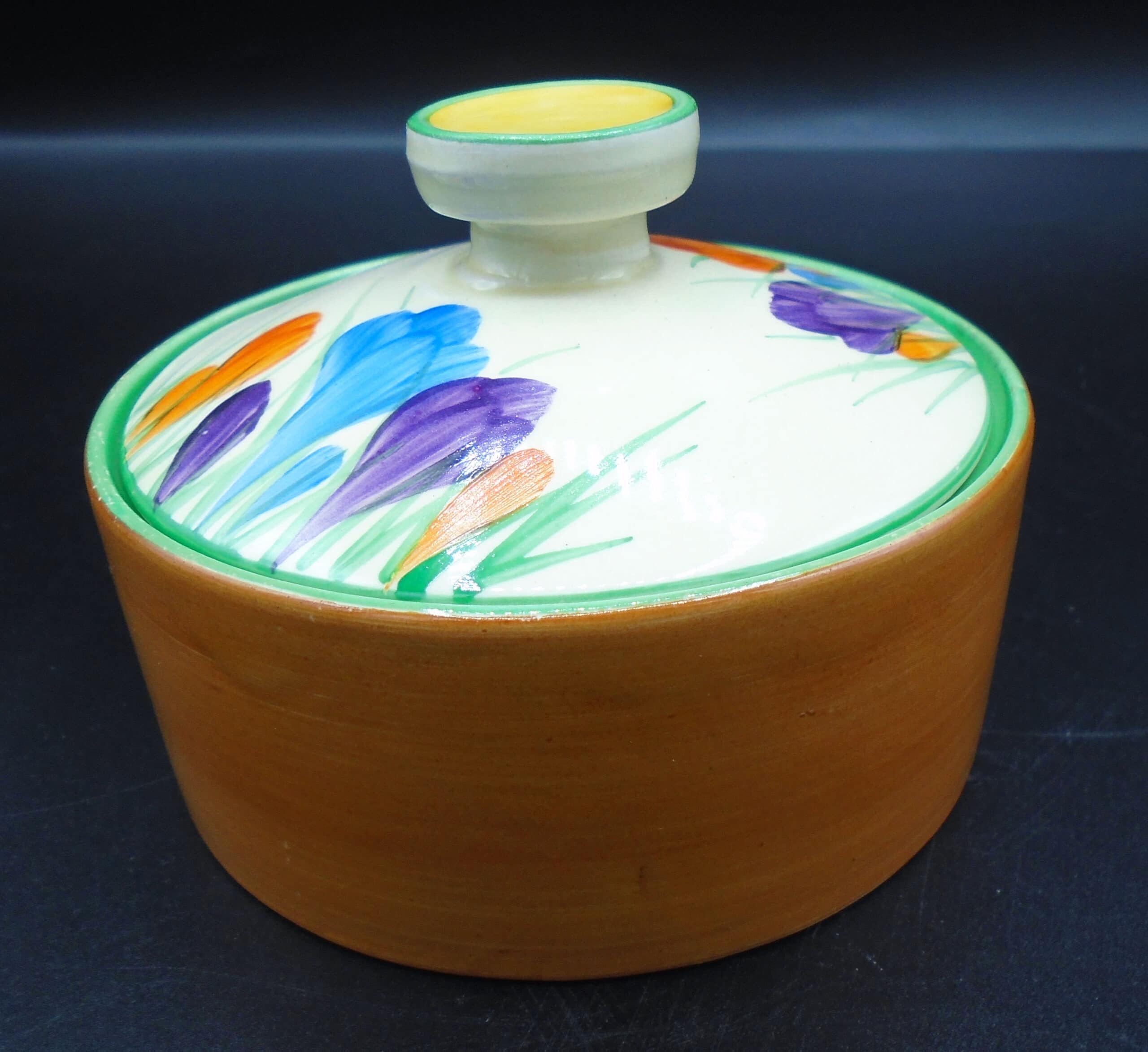 c1936 Clarice Cliff Crocus Large Jam Pot With Lid - Image 3
