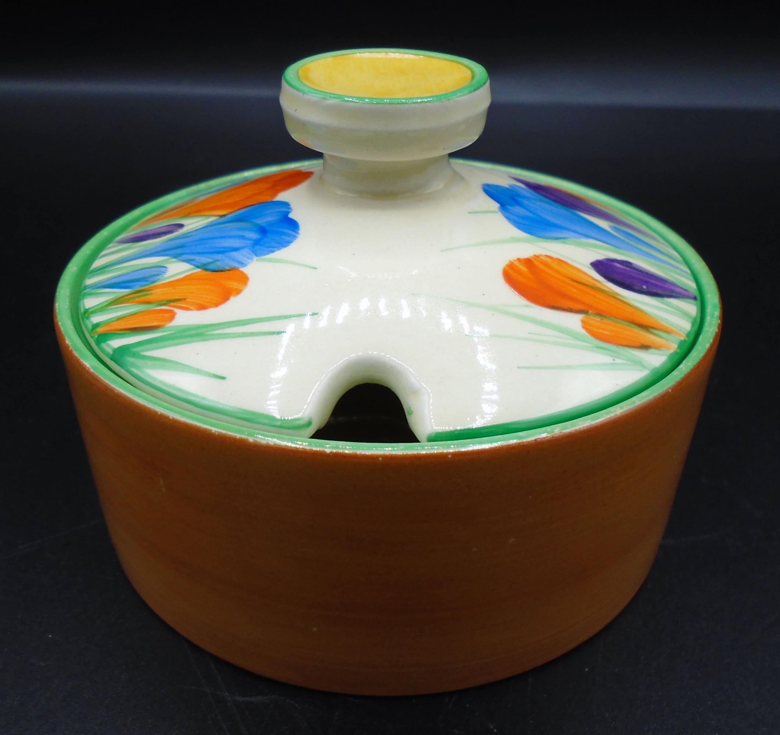 c1936 Clarice Cliff Crocus Large Jam Pot With Lid