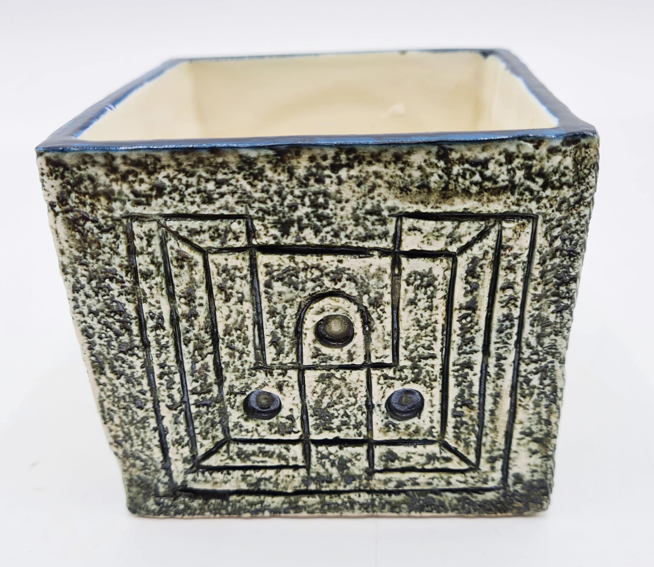 Blue Beige Troika Cube Vase By Alison Brigden - Image 2