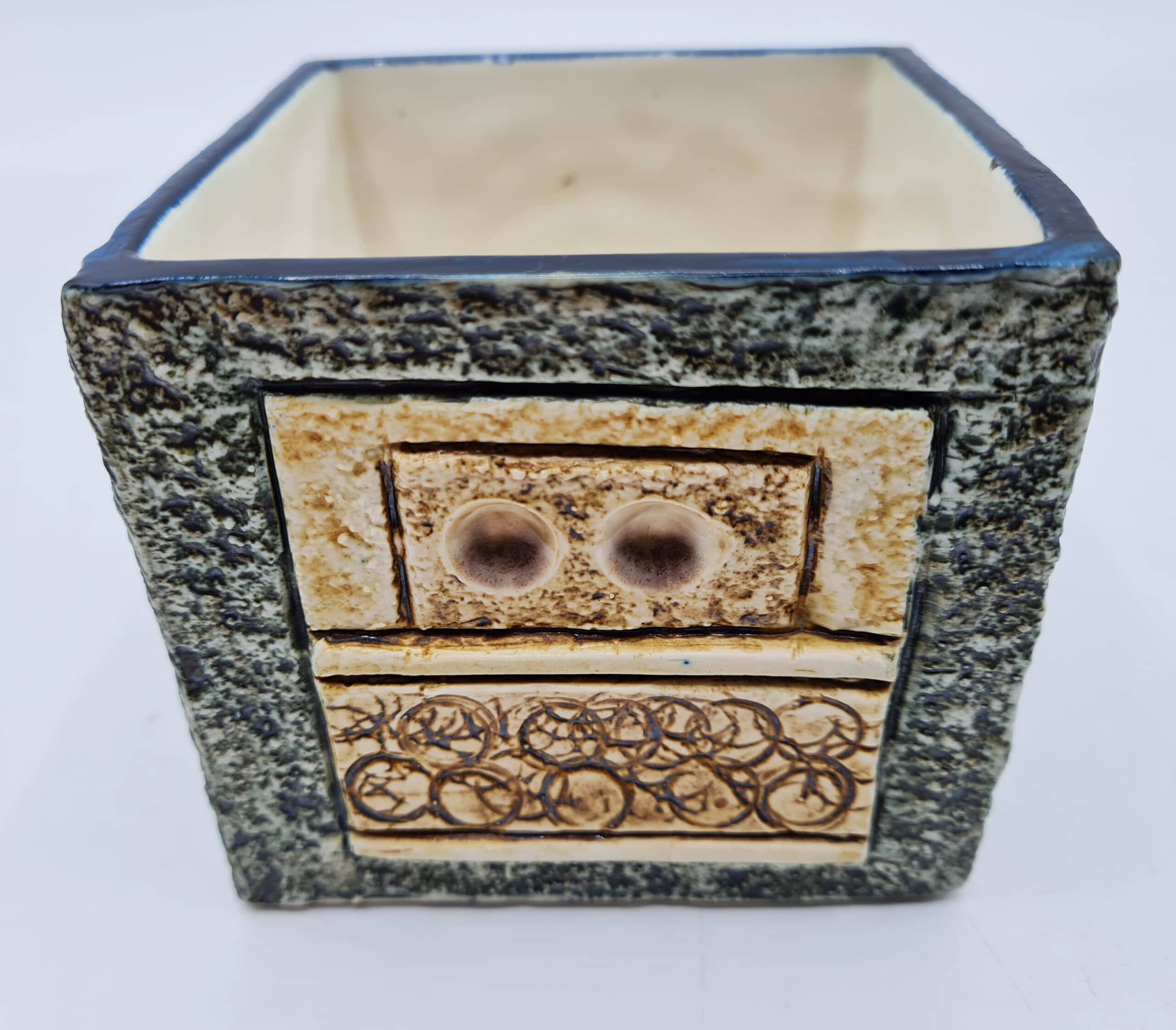Blue Beige Troika Cube Vase By Alison Brigden - Image 3