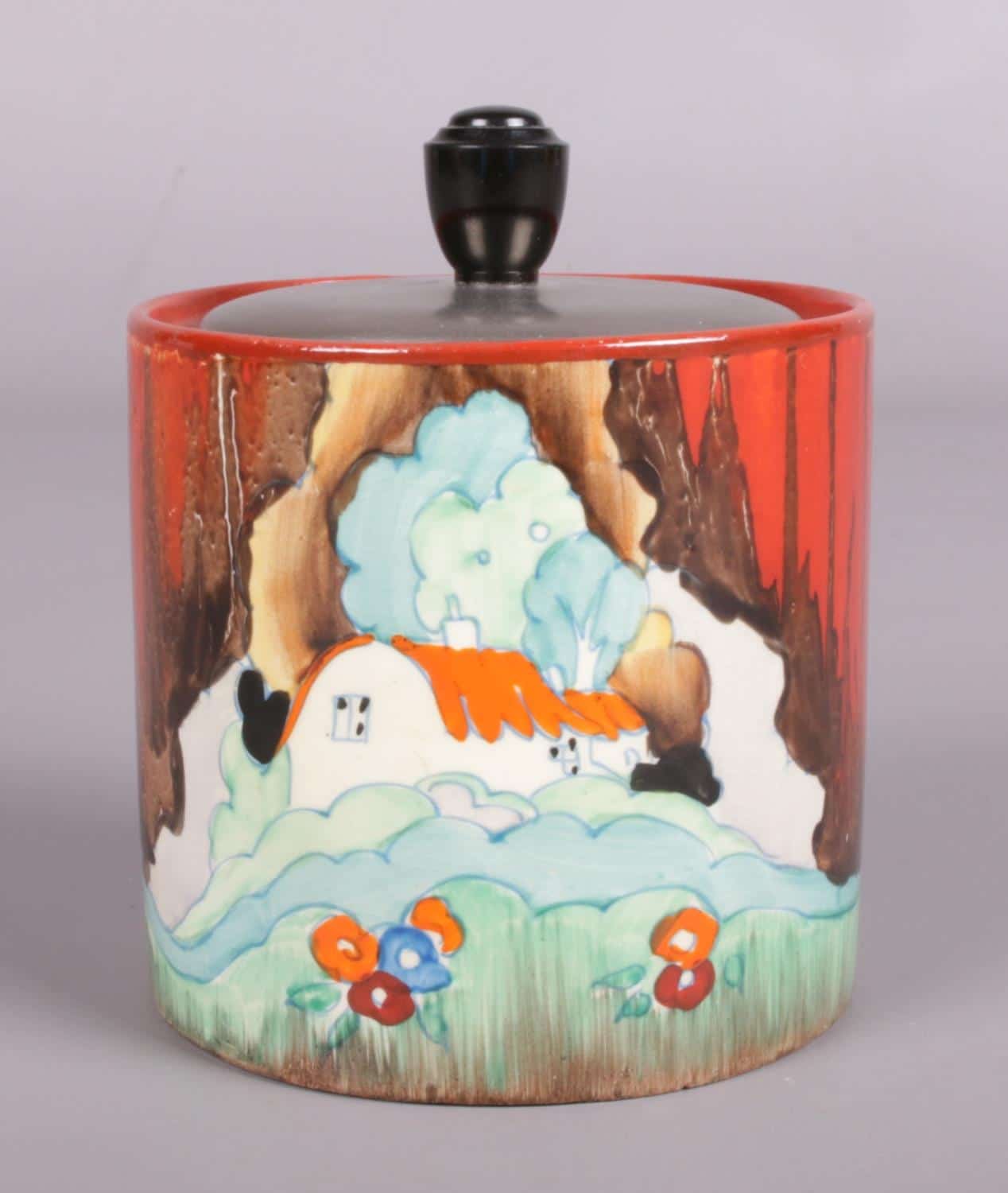 1930s Clarice Cliff Forest Glen Preserve Pot With Lid