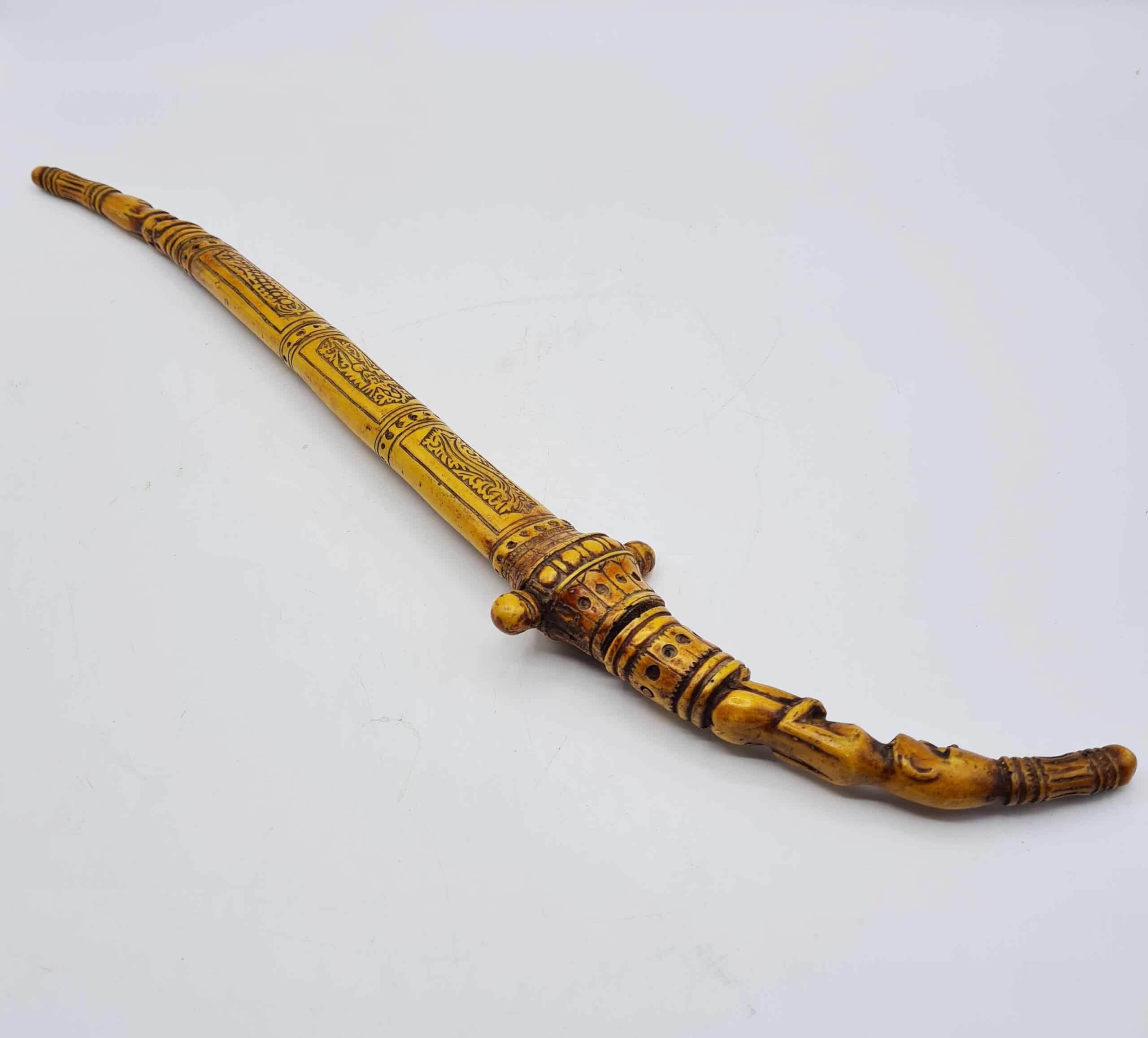 Antique Intricately Carved Bone Tribal Dagger - Image 2