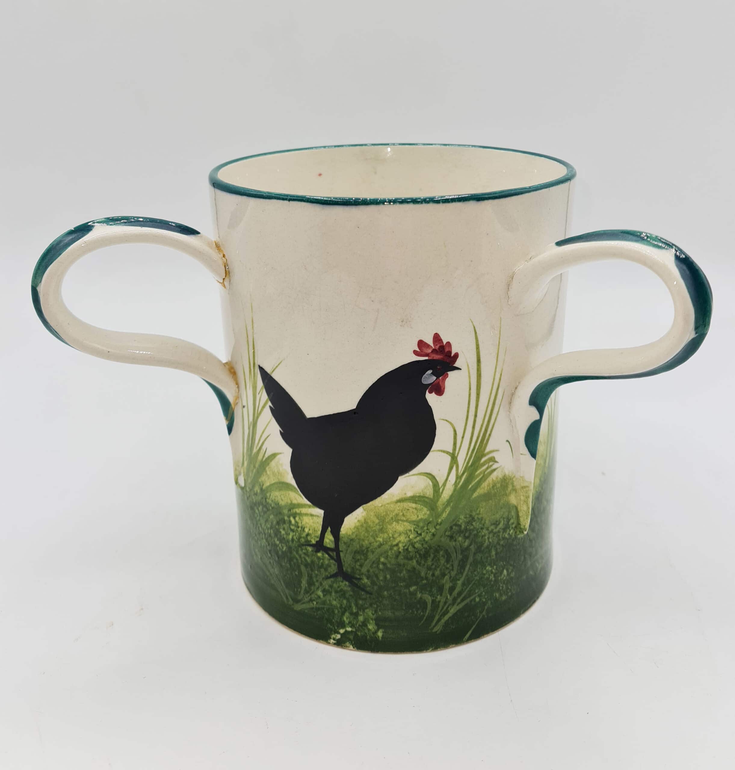 c1900 Large Wemyss Pottery Black Cockerels Tyg - Image 2