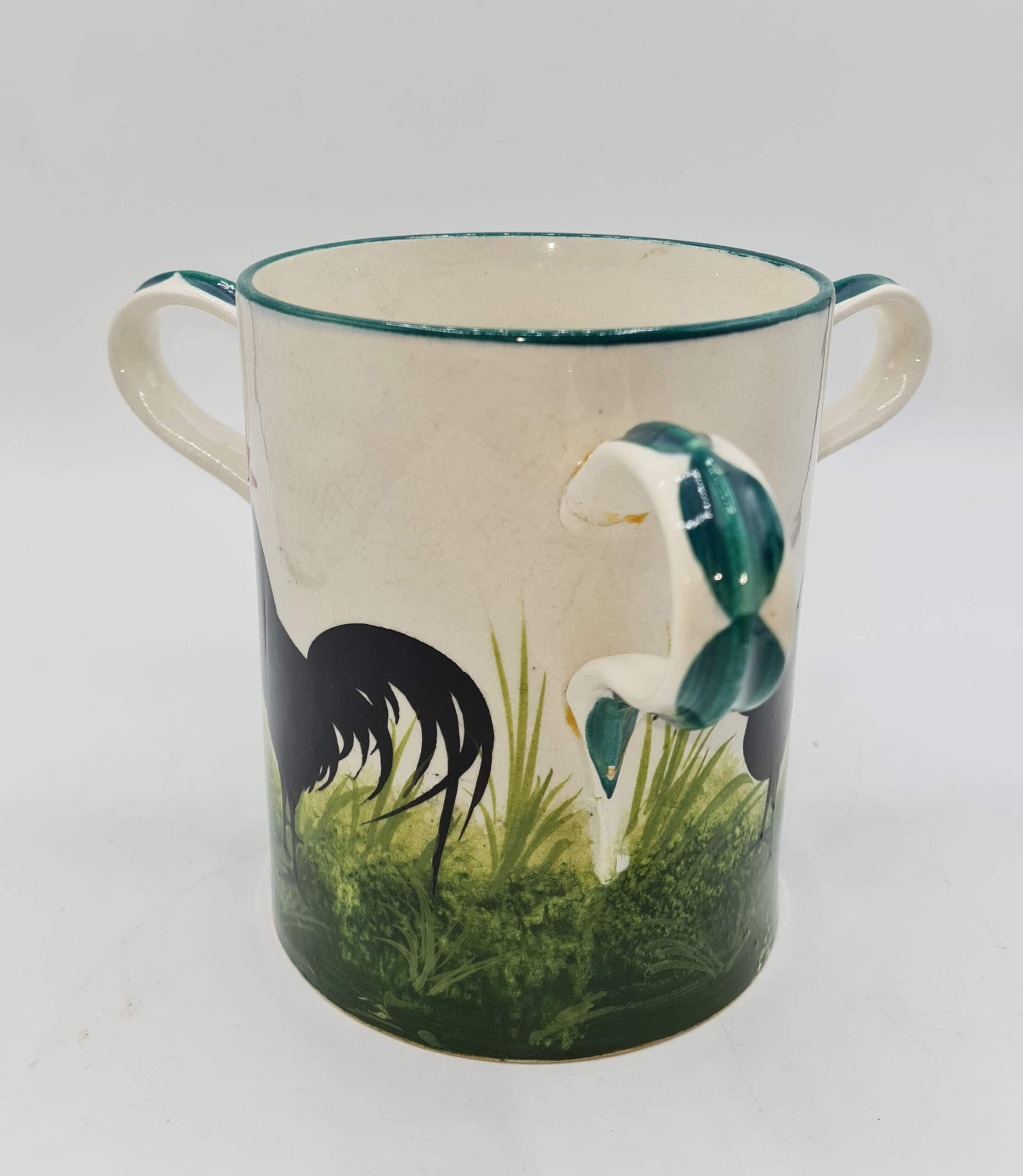 c1900 Large Wemyss Pottery Black Cockerels Tyg