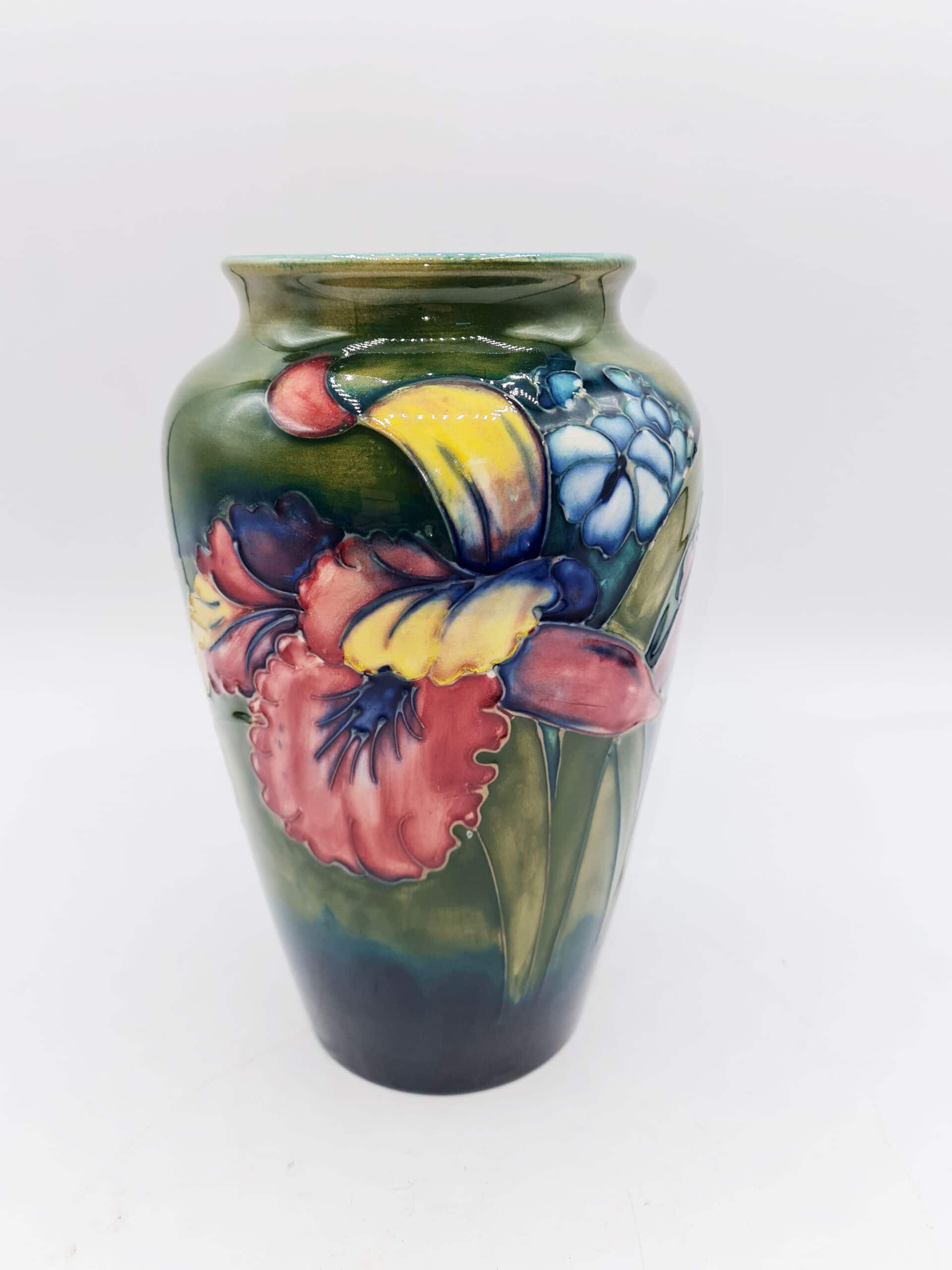Moorcroft Orchid Green Glazed Vase signed William Moorcroft
