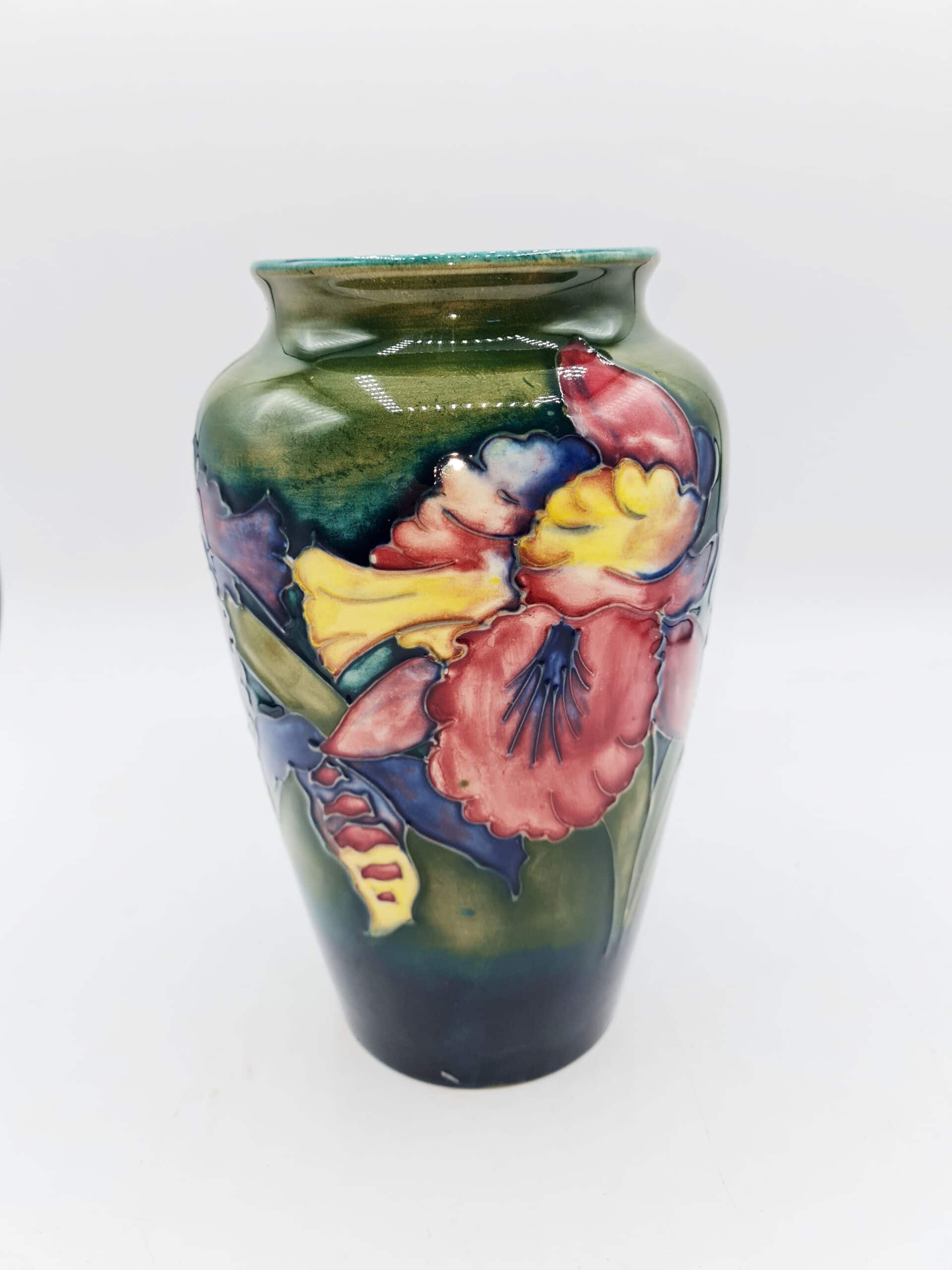 Moorcroft Orchid Green Glazed Vase signed William Moorcroft - Image 2