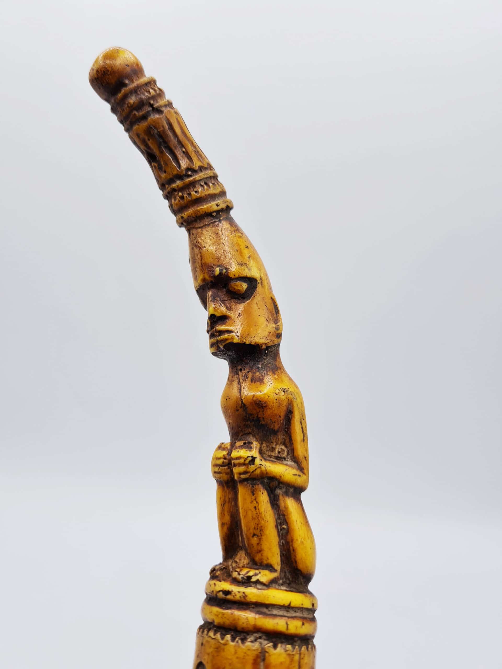 Antique Intricately Carved Bone Tribal Dagger - Image 3