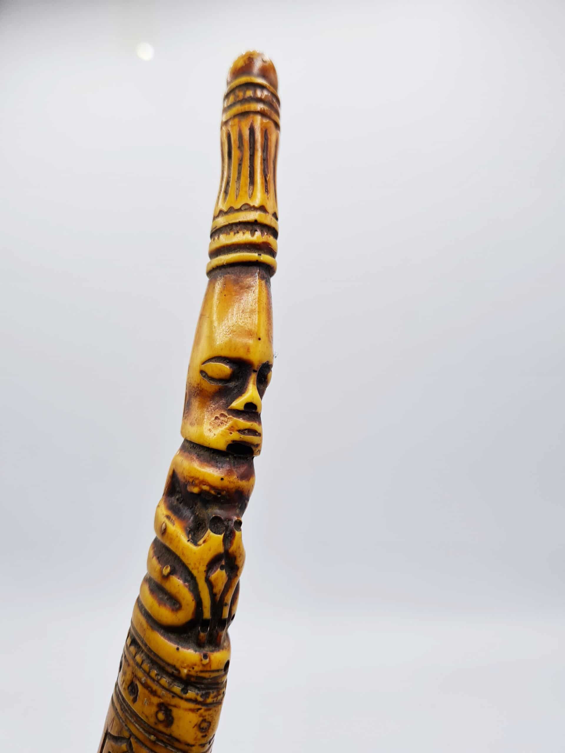 Antique Intricately Carved Bone Tribal Dagger - Image 4