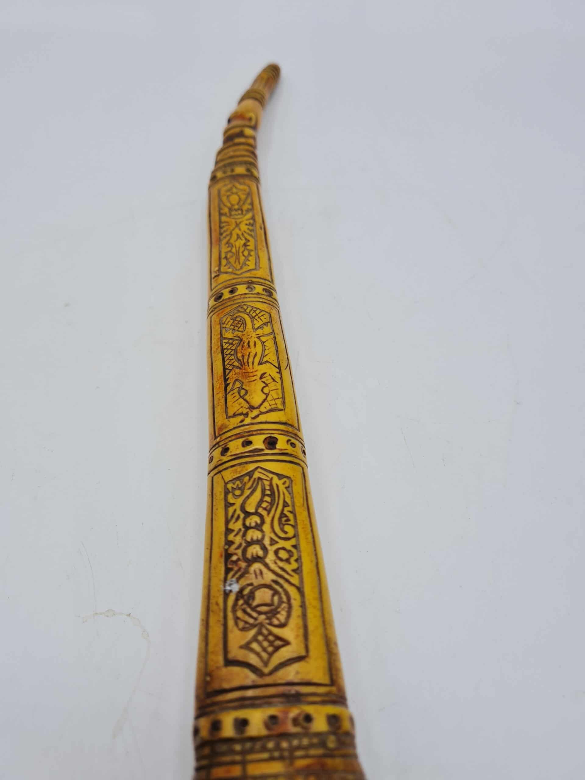 Antique Intricately Carved Bone Tribal Dagger - Image 6