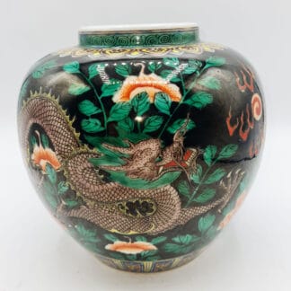 Chinese Famille Noire Dragon Squat Form Vase