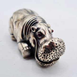 19th Century Faberge-Hallmarked Russian Silver & Ruby Hippopotamus