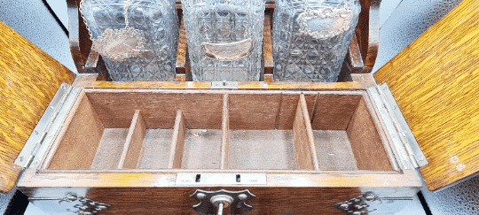 19th Century Victorian Oak Three Cut-Crystal Decanter Tantalus - Image 8