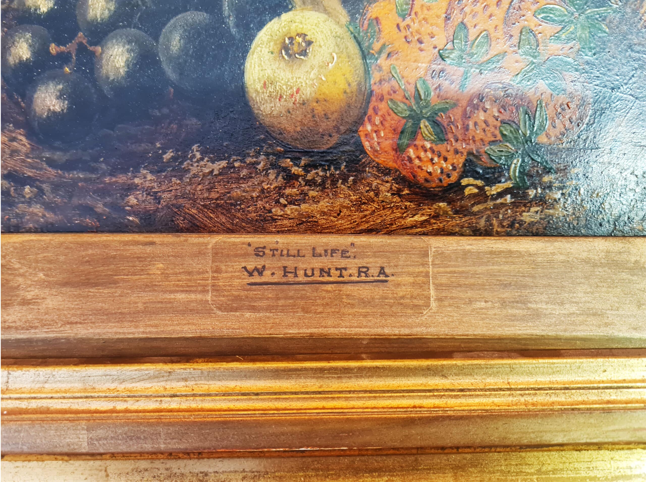Old Still Life Fruit Oil Painting With Plaque W. Hunt R.A. - Image 3