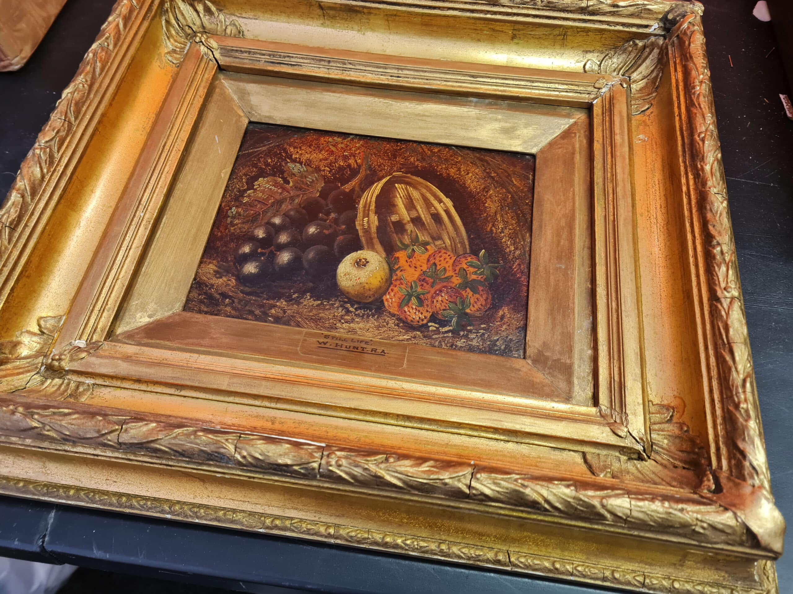 Old Still Life Fruit Oil Painting With Plaque W. Hunt R.A. - Image 2