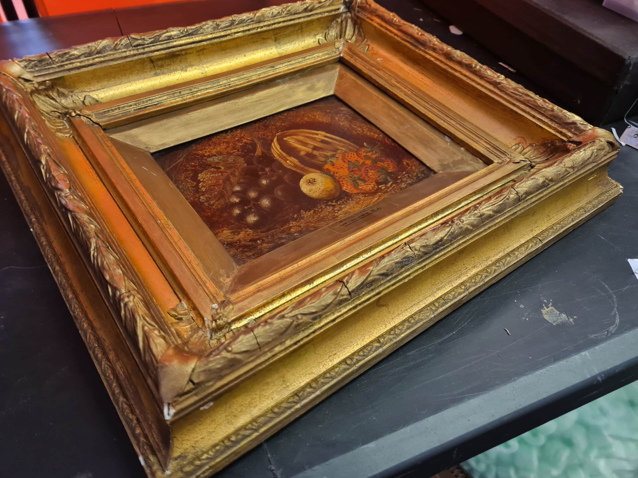 Old Still Life Fruit Oil Painting With Plaque W. Hunt R.A. - Image 6