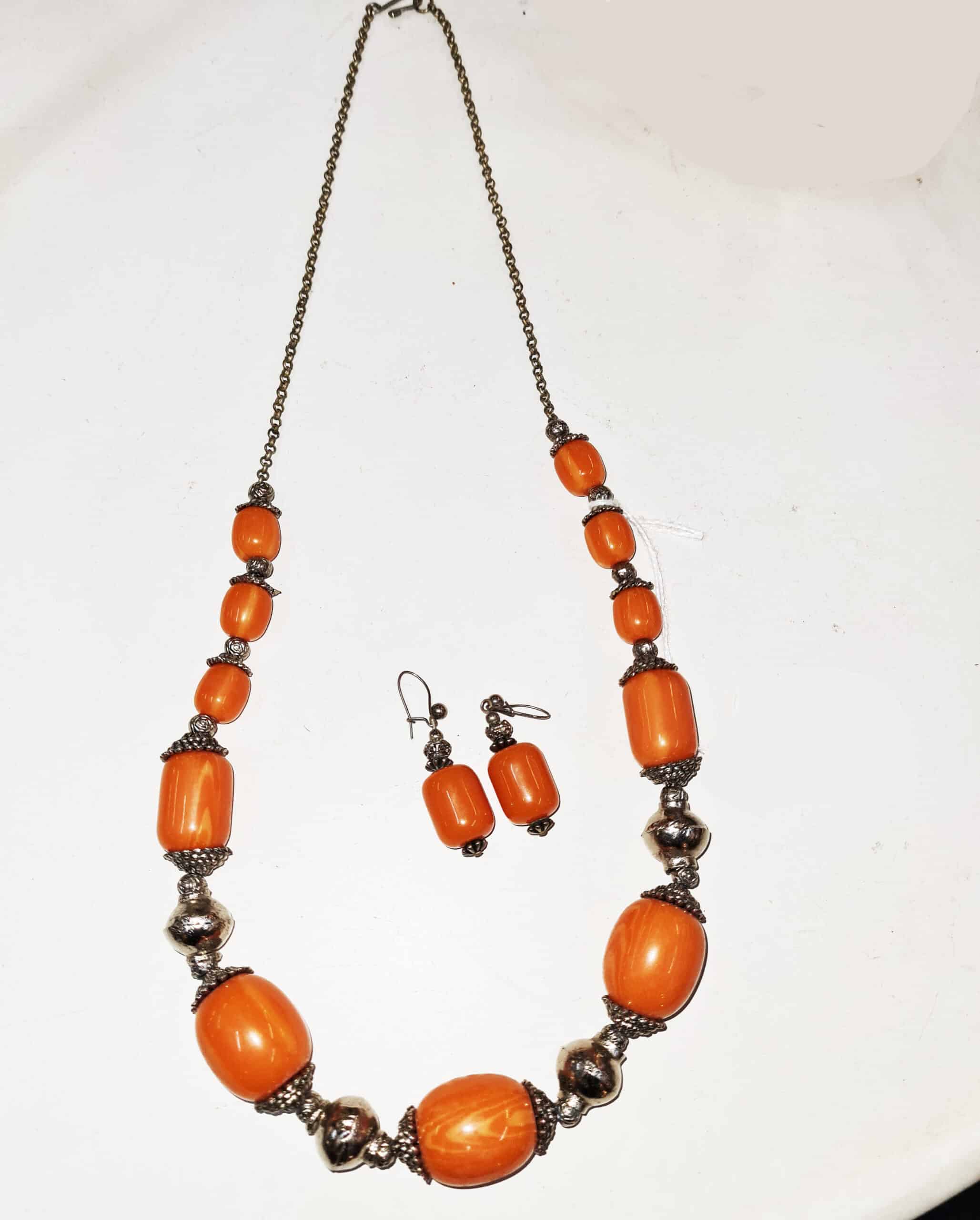 Antique Butterscotch Baltic Amber Necklace & Matching Earrings