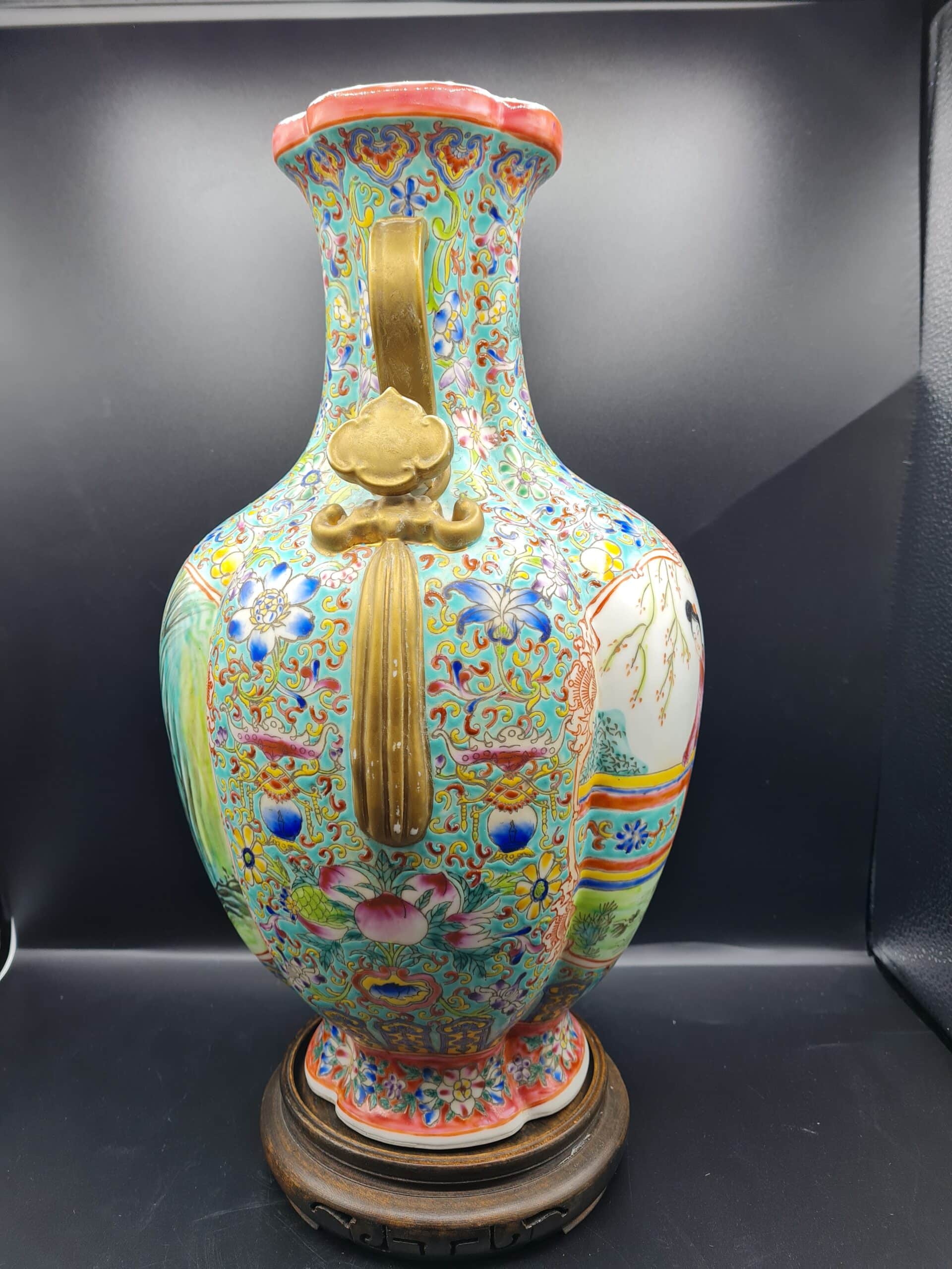 Chinese Polychrome Enamel Vase - Six Figure Mark - Image 2