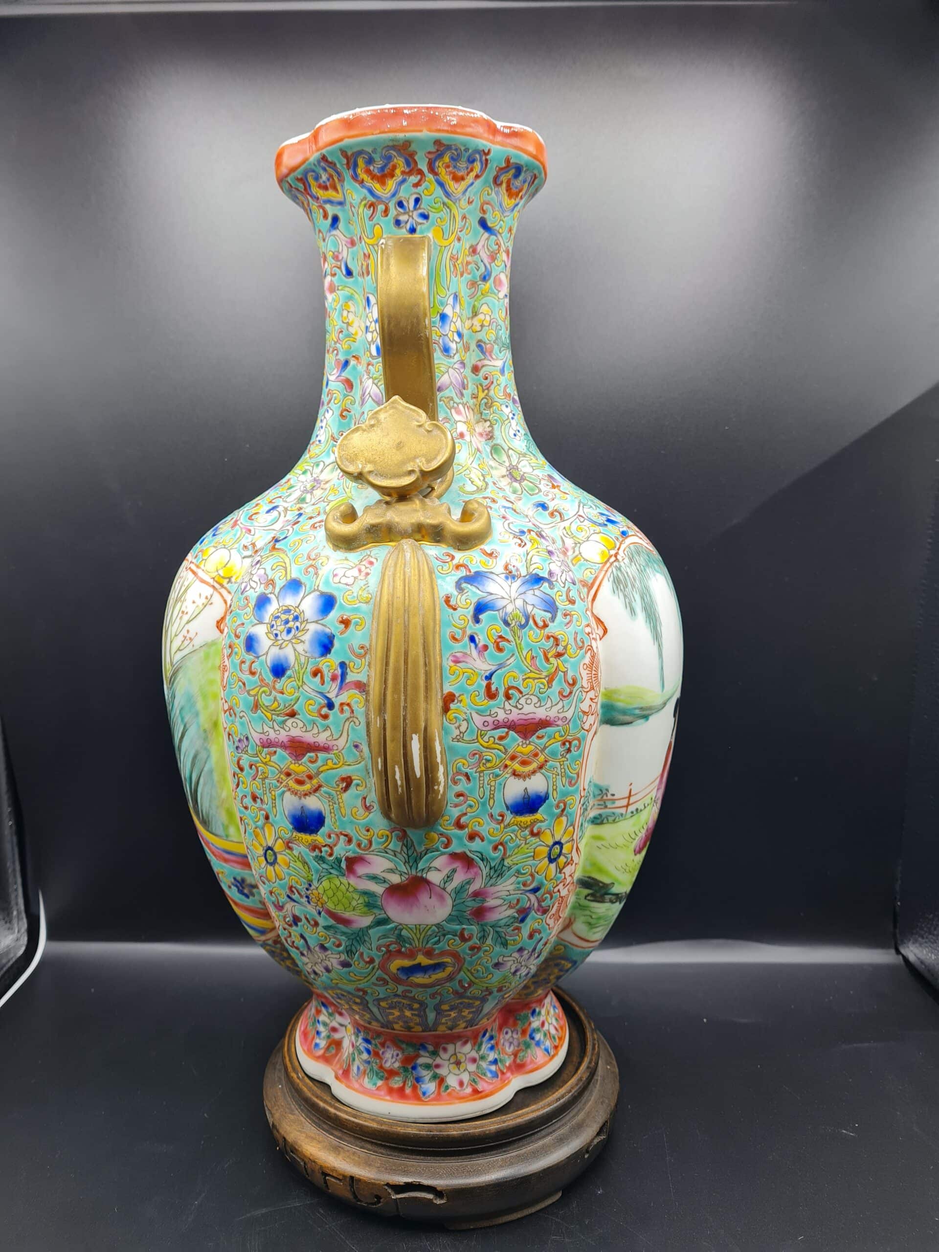 Chinese Polychrome Enamel Vase - Six Figure Mark - Image 4