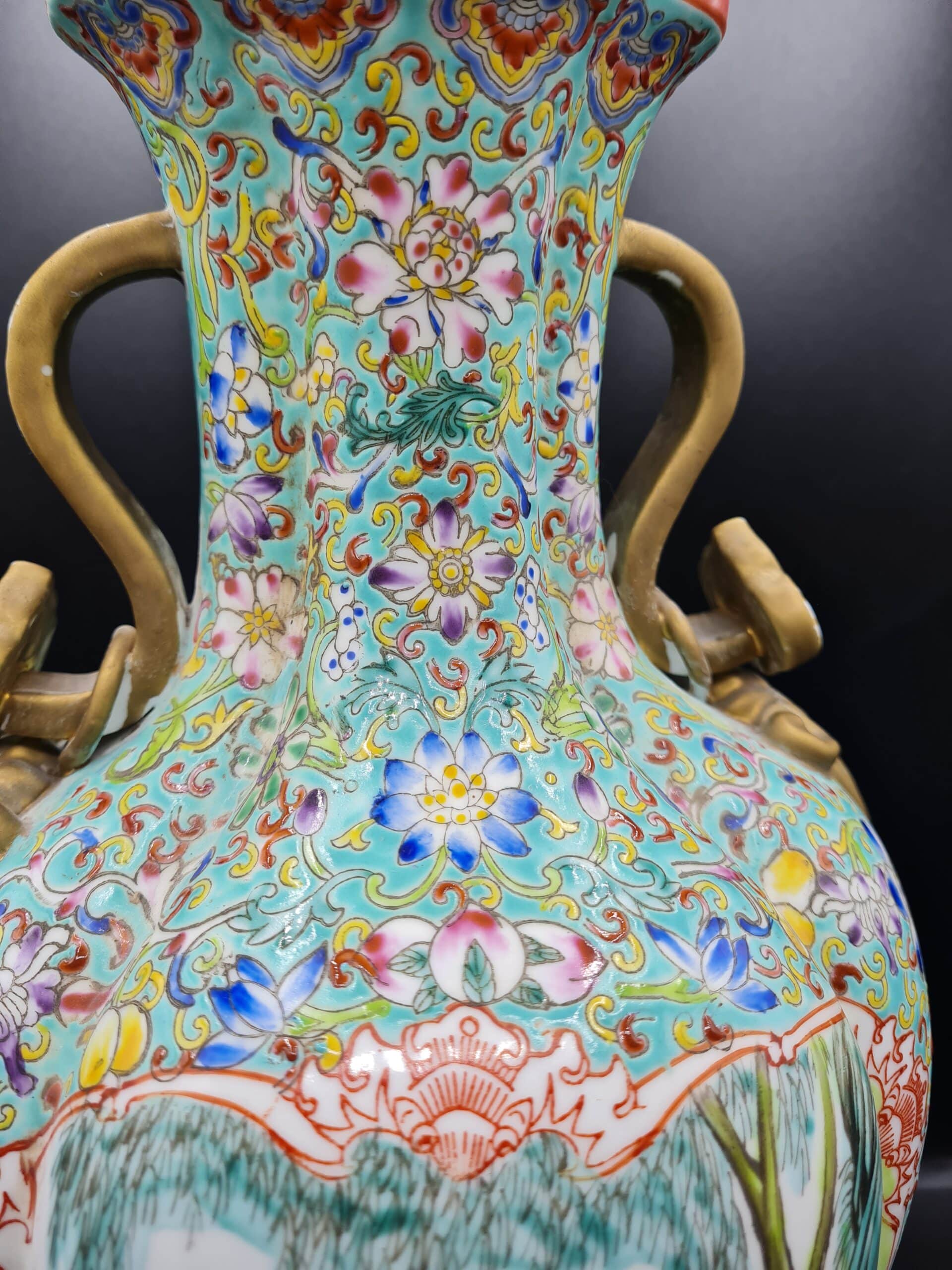 Chinese Polychrome Enamel Vase - Six Figure Mark - Image 5