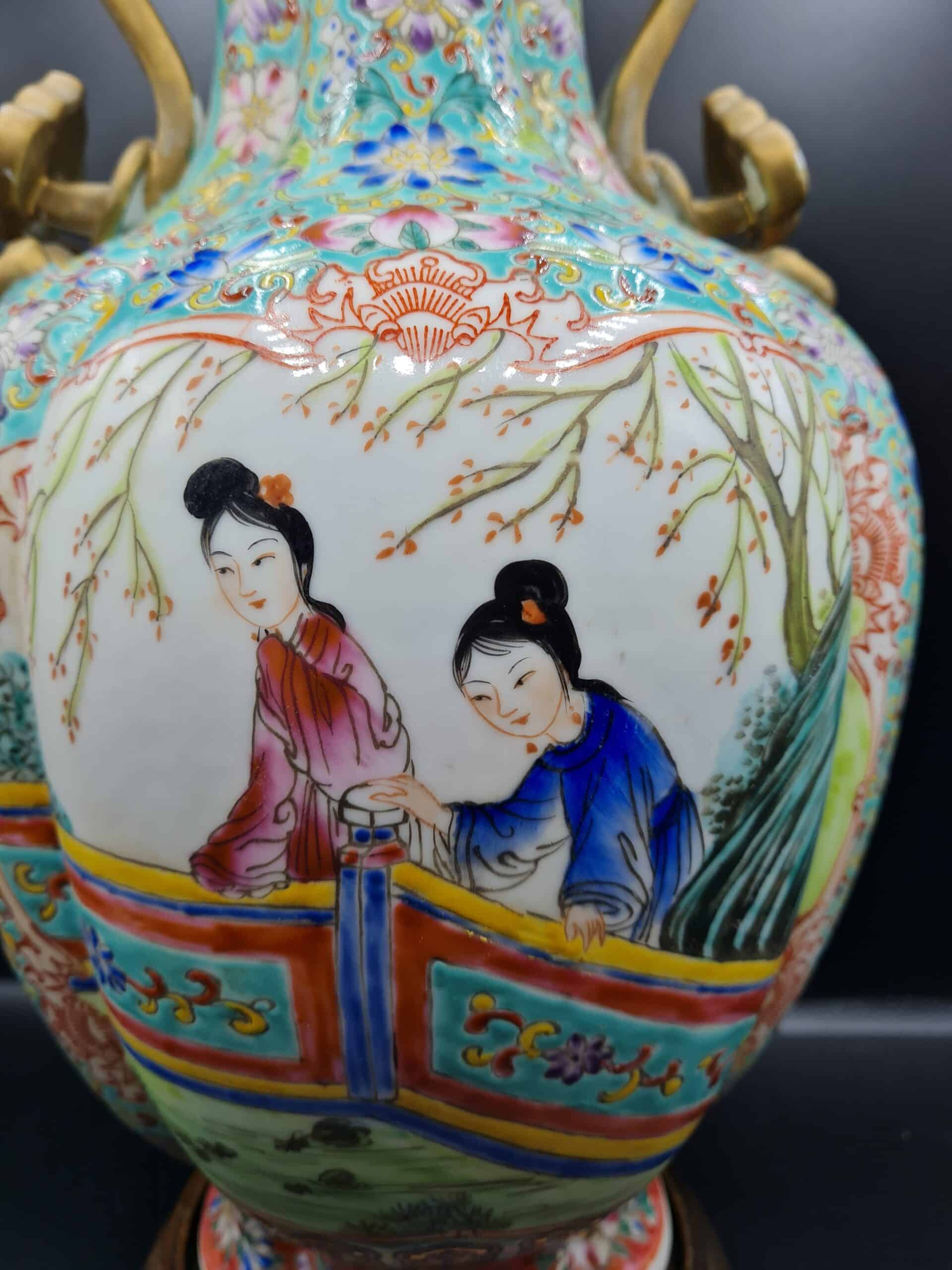 Chinese Polychrome Enamel Vase - Six Figure Mark - Image 7
