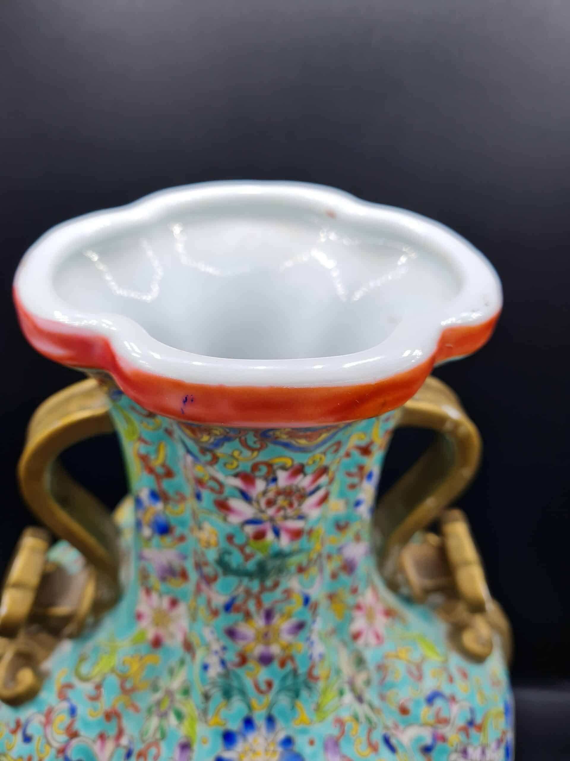 Chinese Polychrome Enamel Vase - Six Figure Mark - Image 9