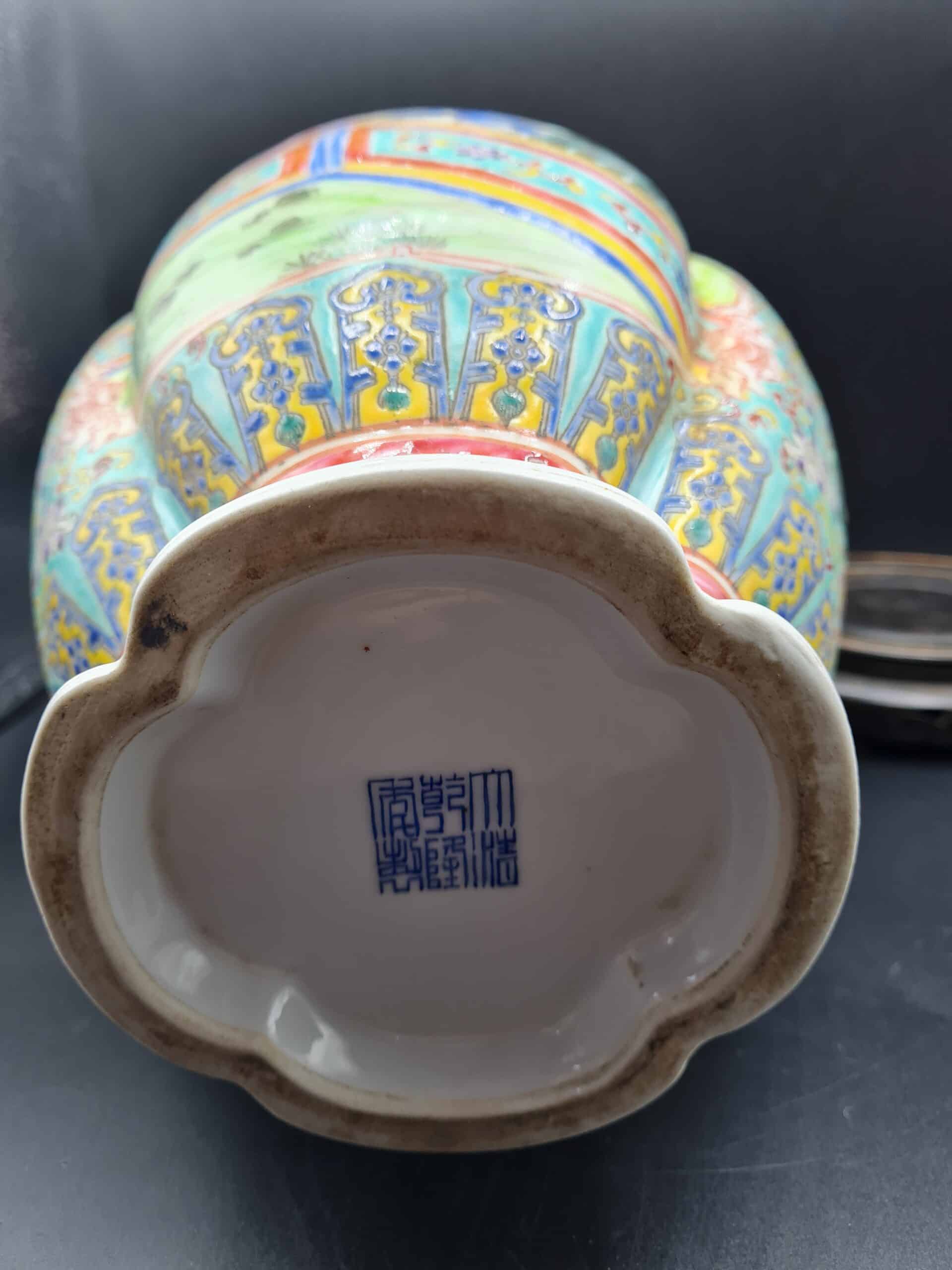 Chinese Polychrome Enamel Vase - Six Figure Mark - Image 10