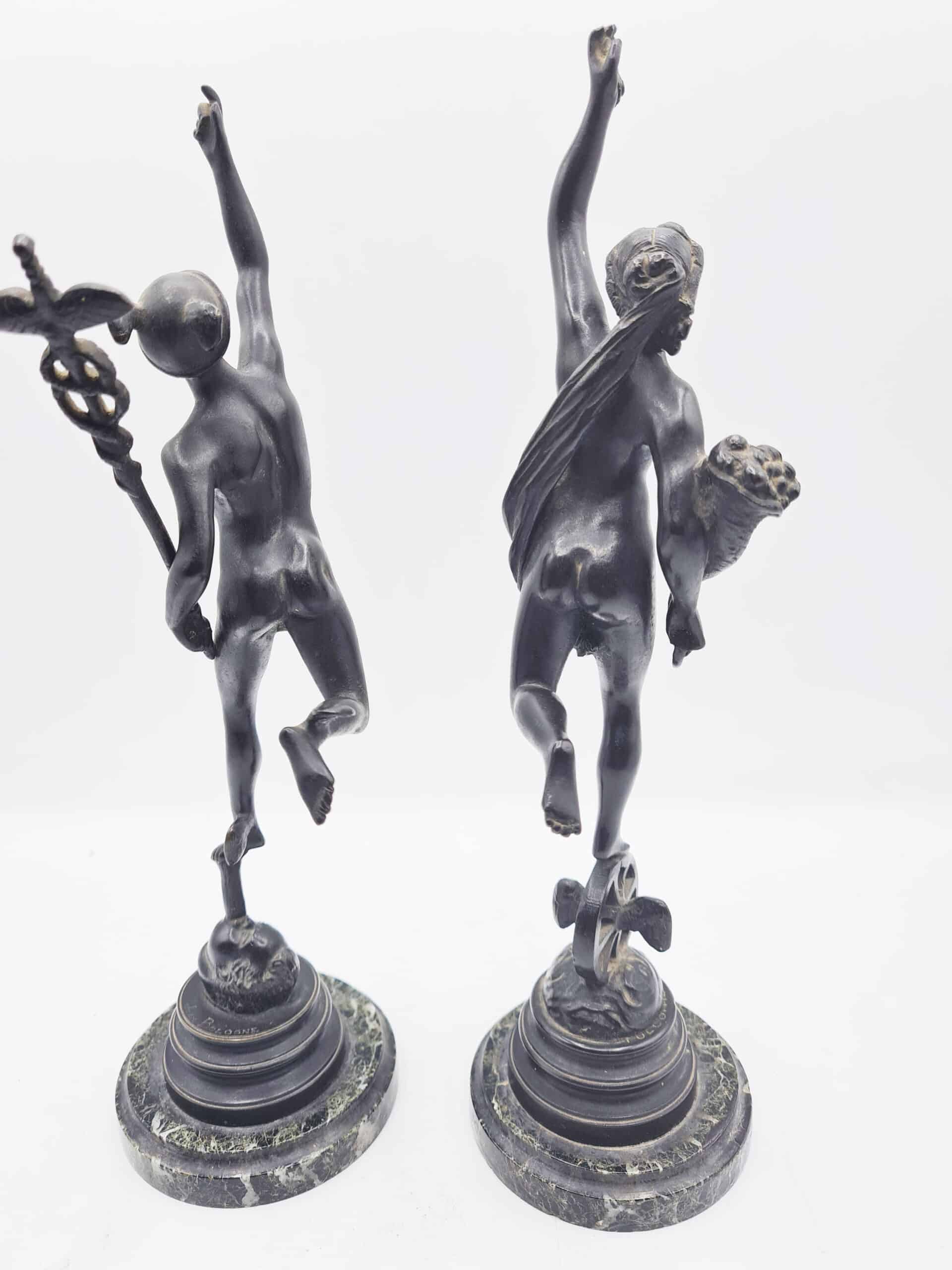 Pair Of 19th Century Bronze Statues Mercury & Fortuna - Image 7