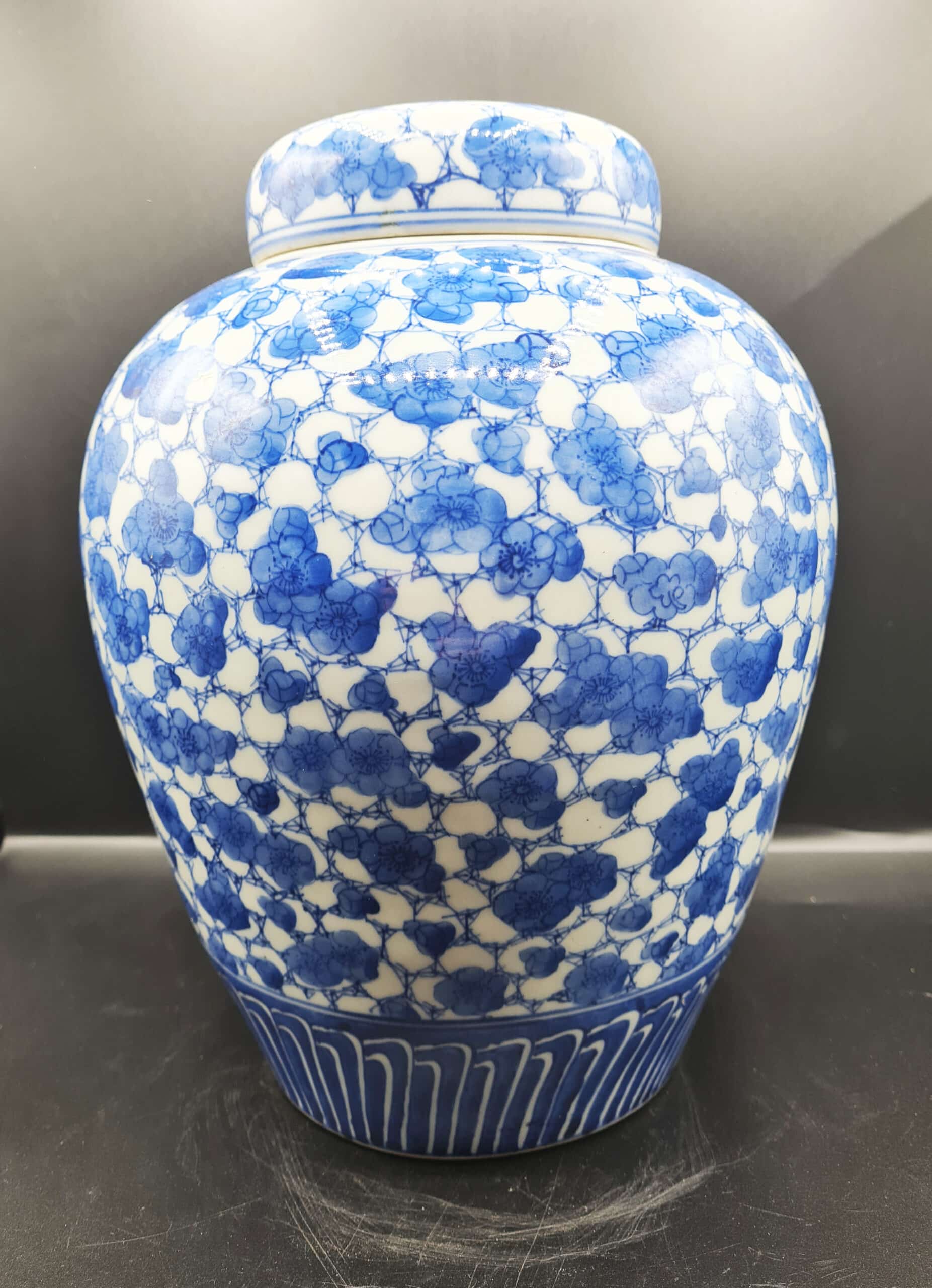 Antique Large Chinese Blue & White Prunus Ovoid Ginger Jar