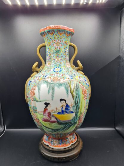 Chinese Polychrome Enamel Vase - Six Figure Mark