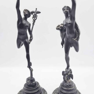 Pair Of 19th Century Bronze Statues Mercury & Fortuna