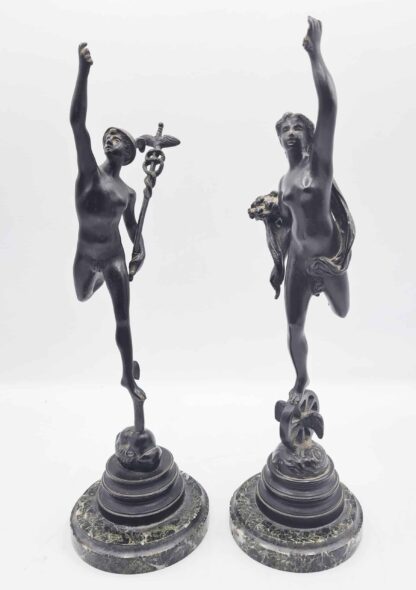 Pair Of 19th Century Bronze Statues Mercury & Fortuna