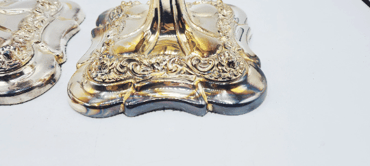 Antique Pair of Very Ornate Silver Plate Candlesticks - Image 6