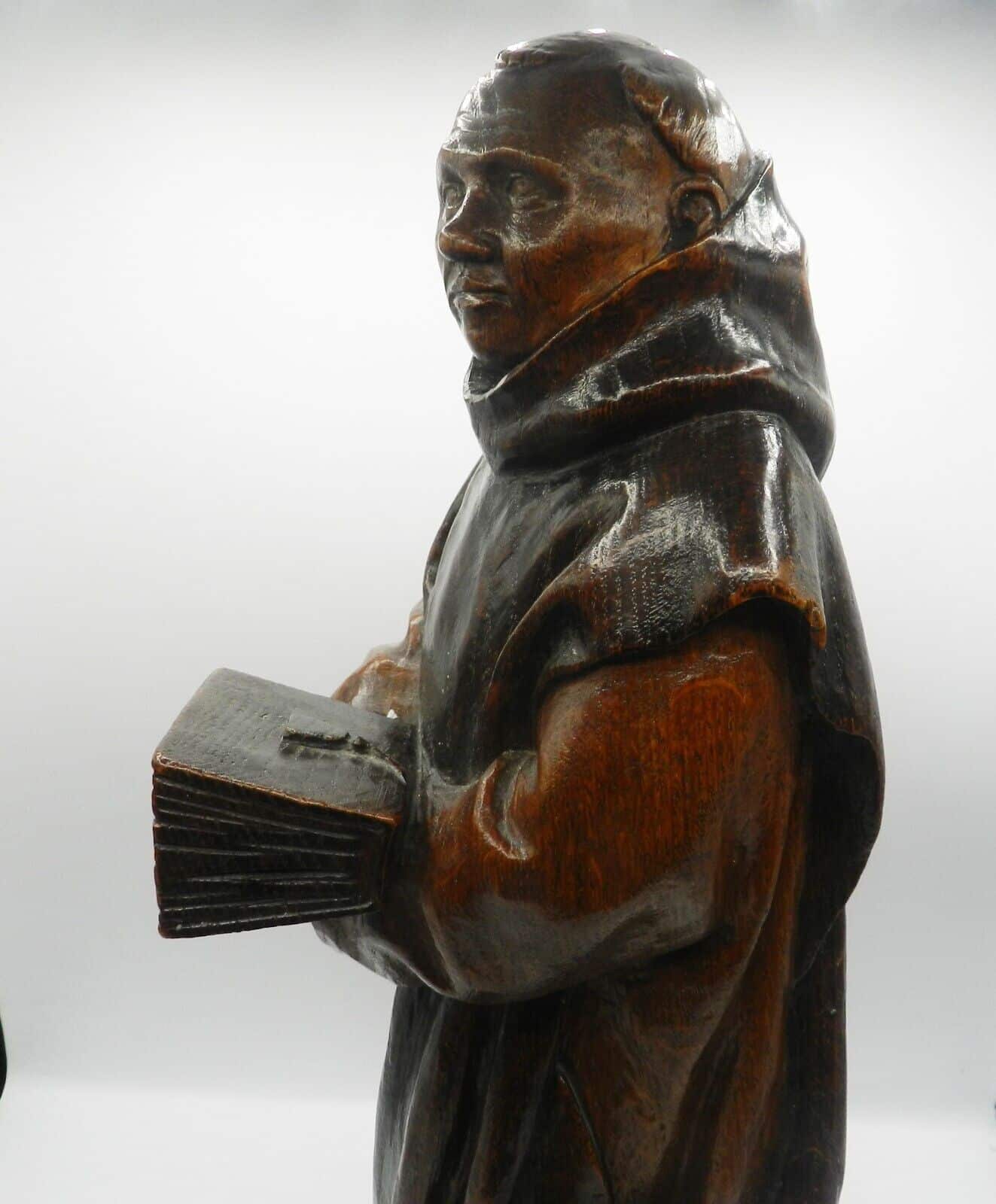 19th Century Antique Large Oak Carved Friar/Monk Statue - Image 7