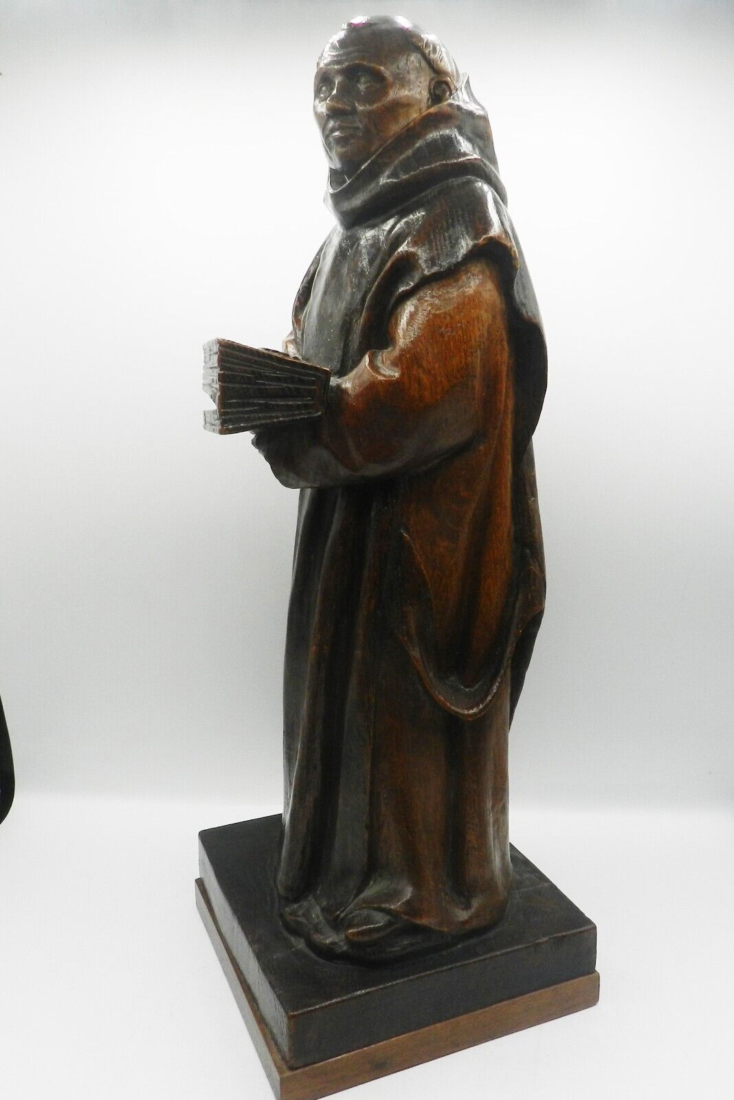 19th Century Antique Large Oak Carved Friar/Monk Statue - Image 2