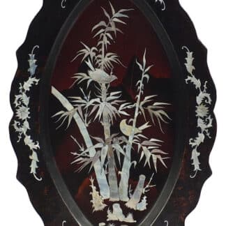 Antique Chinese Mother Of Pearl Lacquered Oval Tray