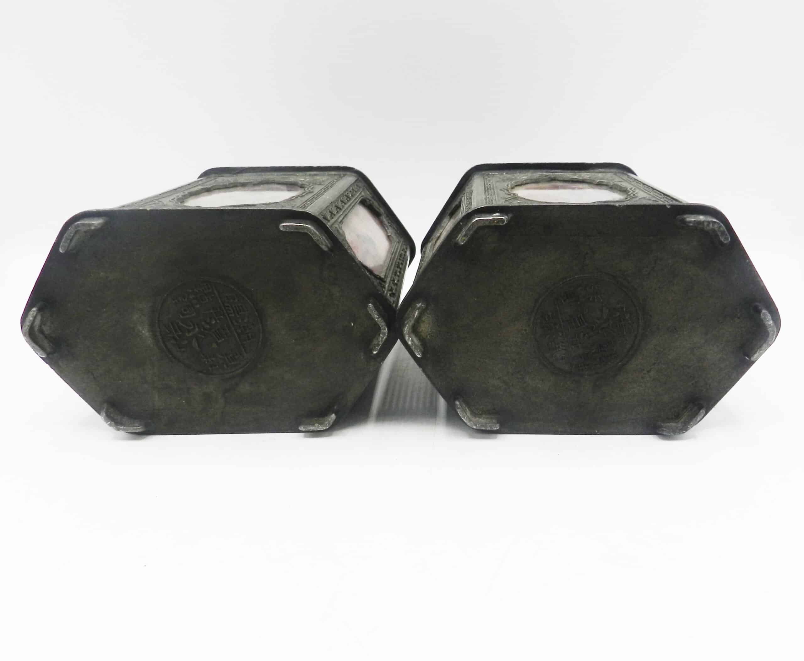 Pair Of Antique Chinese Pewter Reverse Glass Painted Tea Caddies - Image 5